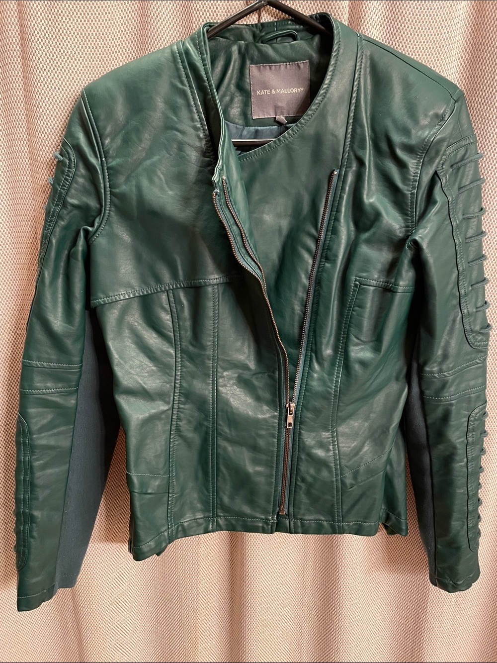 Kate & Mallory Dark Green Asymmetric Faux Leather Moto Jacket
